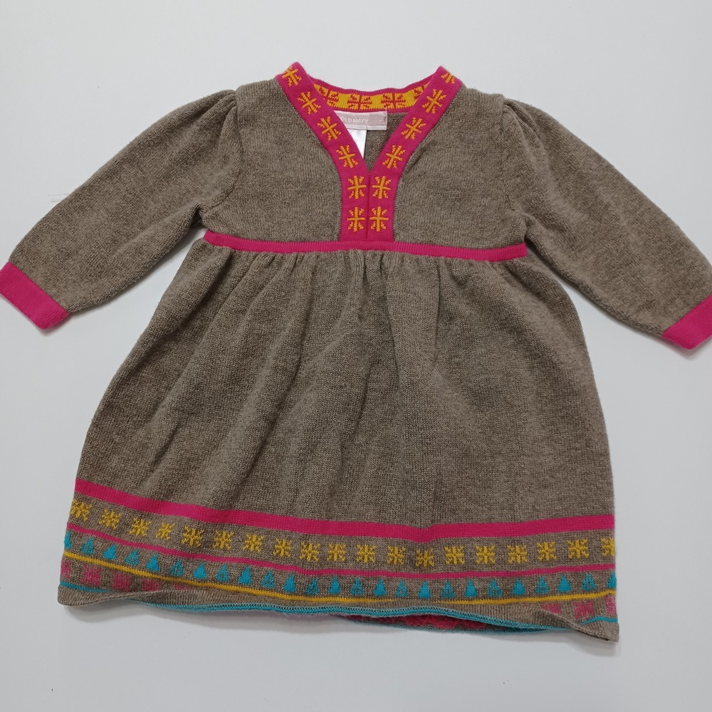 Old Navy Baby Girls Swearer Tunic Top Brown Pink V Neck Pullover 0-3 Months